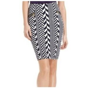 Michael Kors Dark Navy Blue and White Chevron Pencil Skirt
